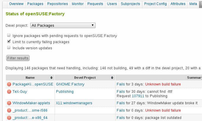 Factory 中的构建失败列表